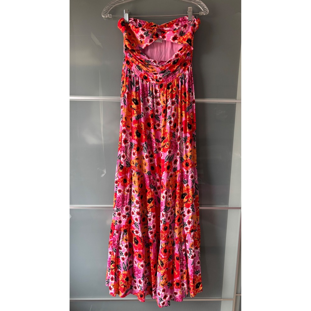 Hello Molly Speak to my Heart Midi Maxi Dress Pink Floral Strapless Cutout Tier - Picture 3 of 11